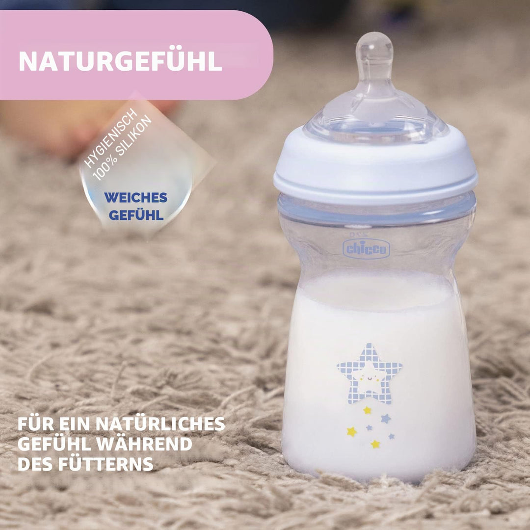 Chicco Natural Feeling Anti-Kolik Babyflasche 6+ Monate, 2 Stück, 330 ml, Babyfläschchen mit Weichem