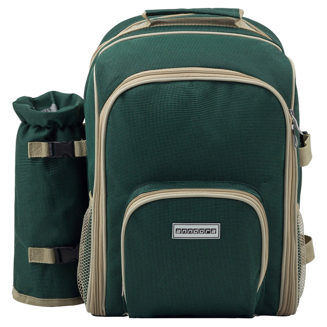 anndora Picknickrucksack mit Kühlfach grün + Zubehör 15 teilig - 2 Personen, Grün