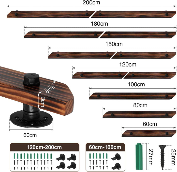 Ikodm Kiefernholz Handlauf Treppengeländer 80cm Geländer für Treppe Treppe Wandhandlauf Wand Treppe