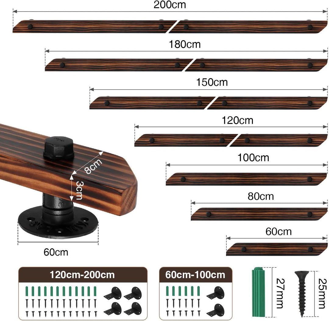 Ikodm Kiefernholz Handlauf Treppengeländer 150cm Geländer für Treppe Treppe Wandhandlauf Wand Treppe