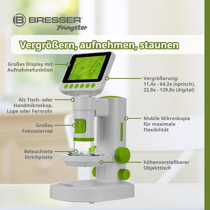 Bresser Youngster LCD-Mikroskop digitales Kinder-Mikroskop 3,5" Display 11,4x-129,8X Vergrösserung 4