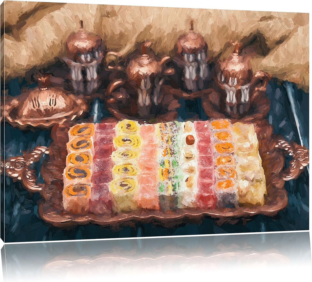 Pixxprint türkische Desserts / 100x70cm Leinwandbild bespannt auf Holzrahmen/Wandbild Kunstdruck Dek