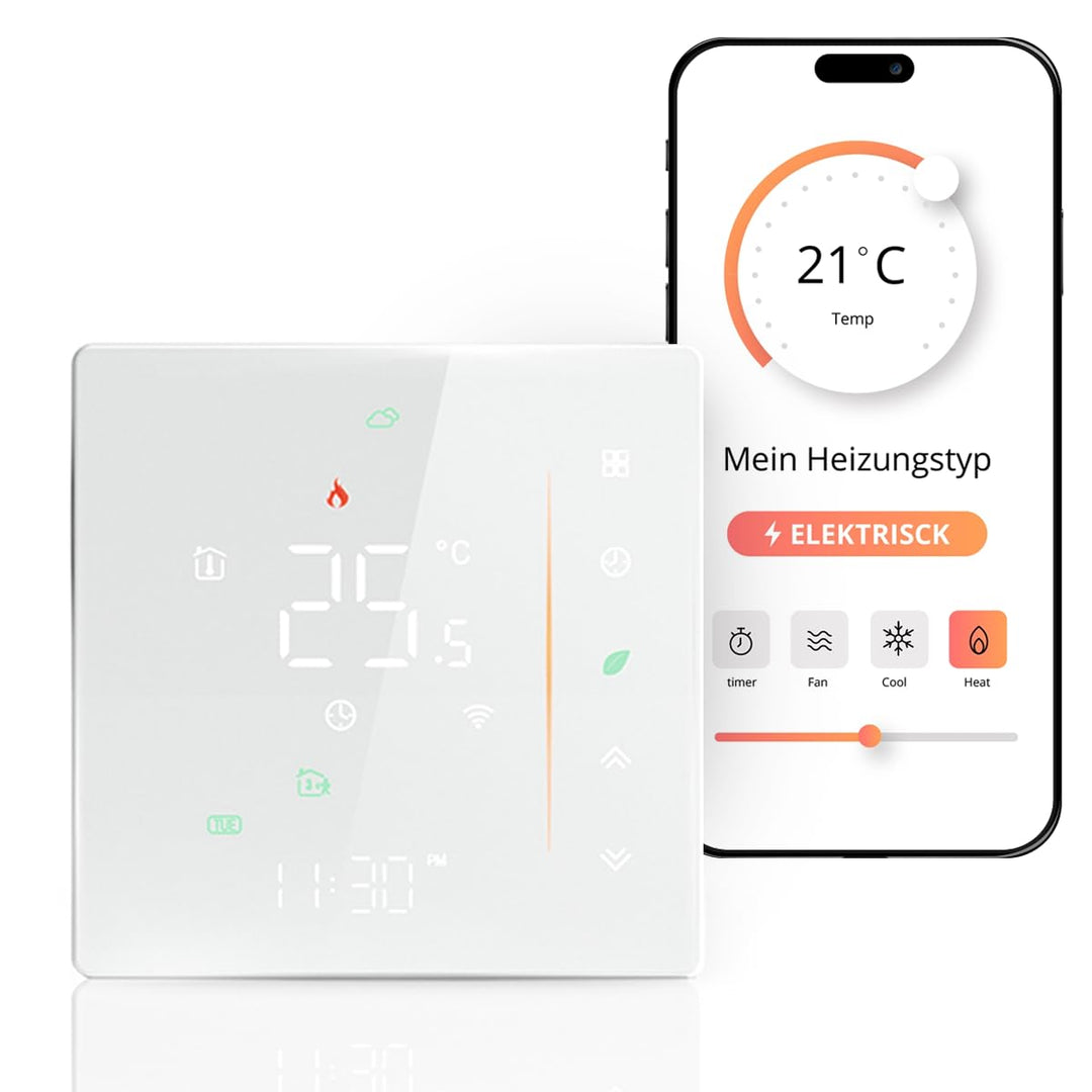 WiFi Thermostat Fussbodenheizung für Elektroheizung, LED Touchscreen Programmierbarer Raumthermostat