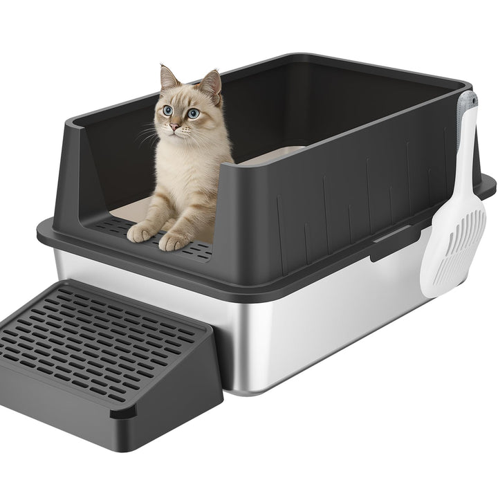 Lifewit 28L Katzenklo Edelstahl gross mit Schaufel und Pedal für grosse Katzen, Katzenklo Offen 60 x
