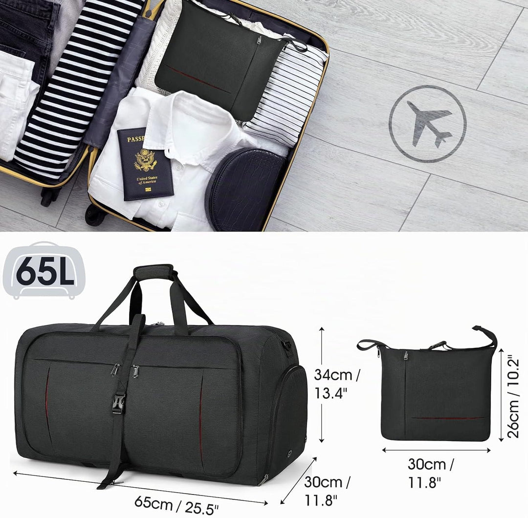 NUBILY Faltbare Reisetasche Gross 65L Sporttasche Herren Damen mit Schuhfach Leichter Reisetaschen W