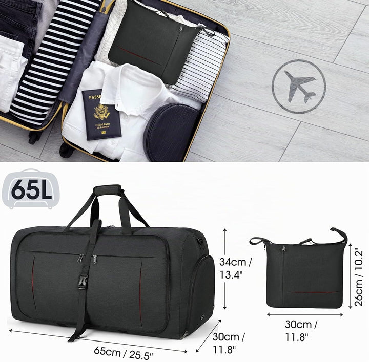 NUBILY Faltbare Reisetasche Gross 65L Sporttasche Herren Damen mit Schuhfach Leichter Reisetaschen W