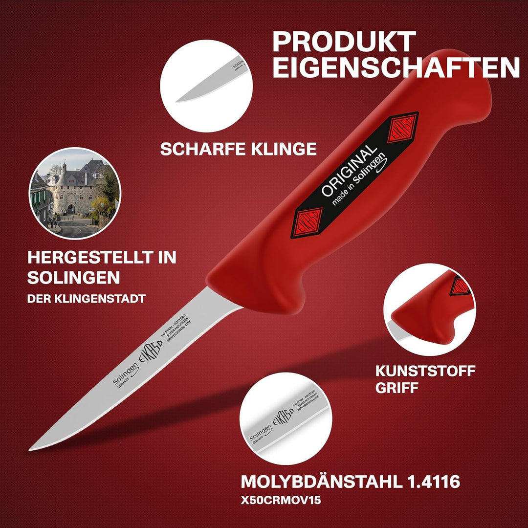 EIKASO Solingen Ausbeinmesser gerade 10cm Klinge Semi Flex aus Molybdänstahl 1.4116 Profi Fleischmes