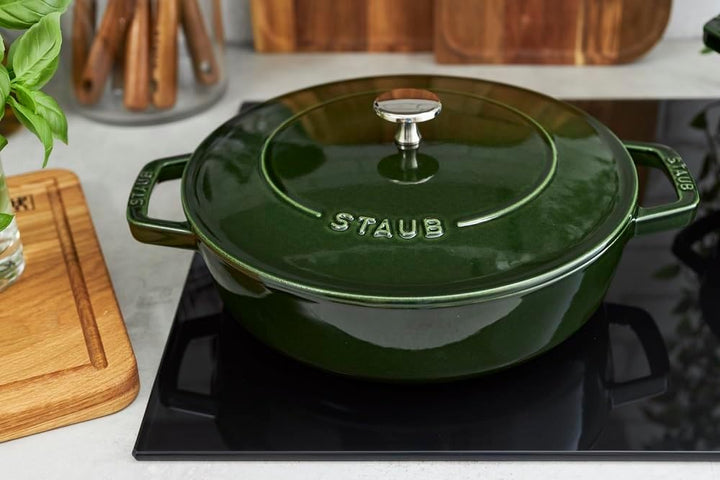 STAUB Gusseisen Bräter, Chistera Tropfenstruktur im Deckel, Rund 24 cm, 2,5 L, Basilikumgrün Basilik