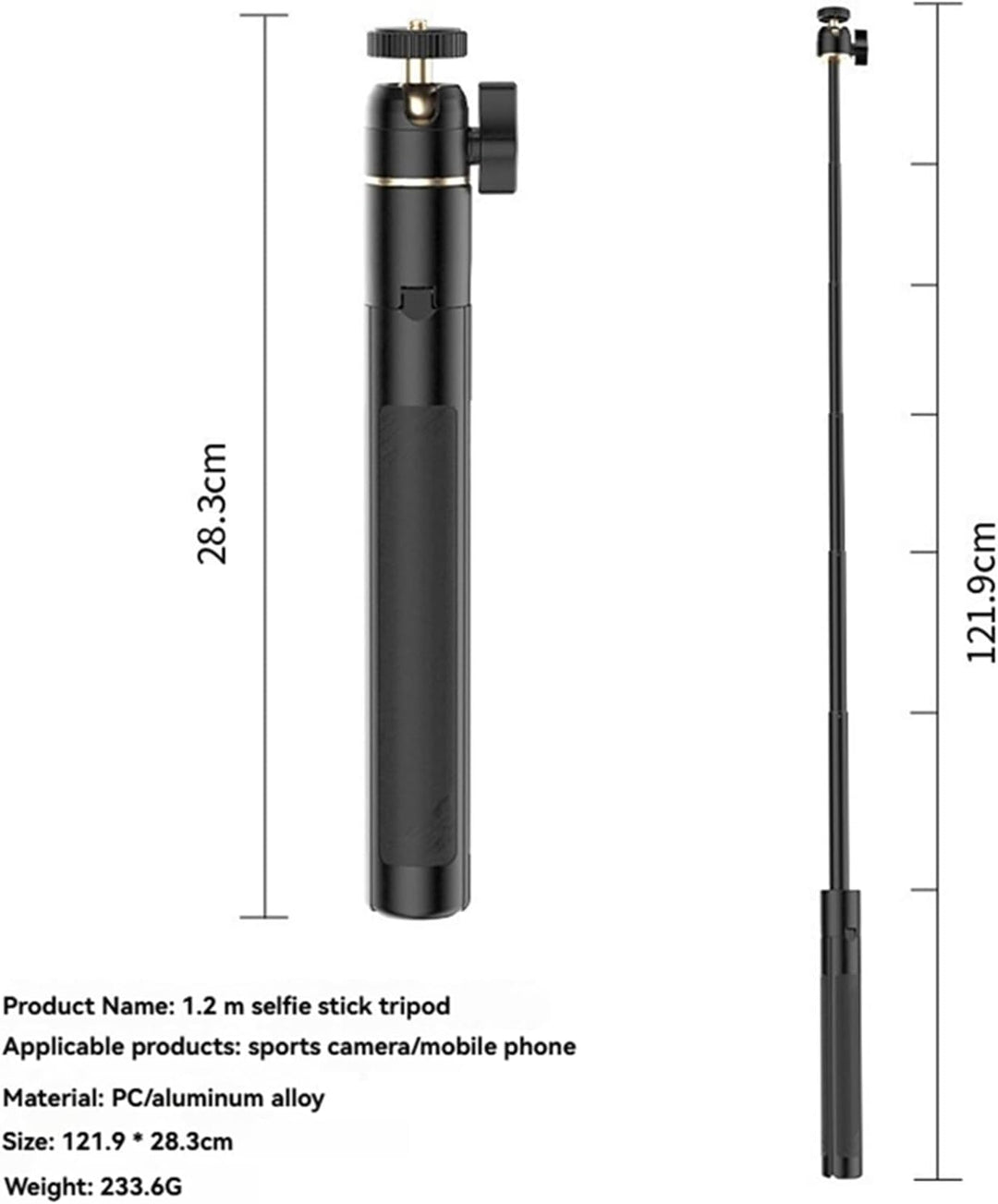 120 cm Stativ & Selfie-Stick für DJI Osmo Action 6, erweiterbares Selfie-Stick-Stativ, kompatibel mi