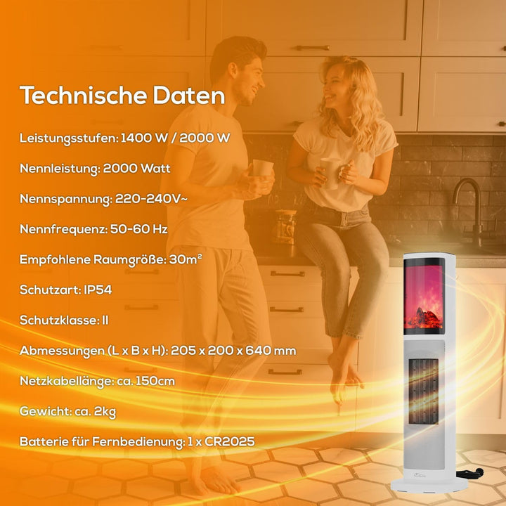 Tronitechnik® Infrarot Turm-Keramik-Heizer Elektro-Heizer 2000 Watt, Heizstrahler Standheizstrahler