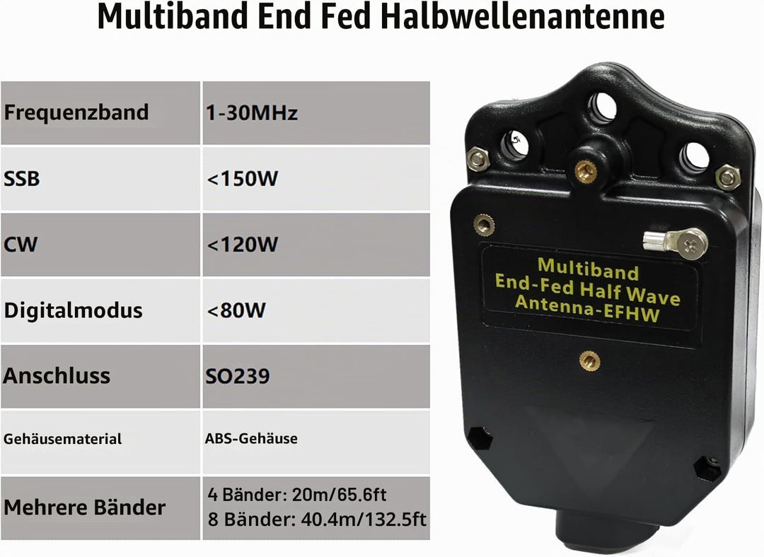 Upgraded 150W HF End Fed Antenna, 1-30MHz CW FM AM FT4 FT8 SSB End Fed Radio Antenna 4 Band 8 Band f