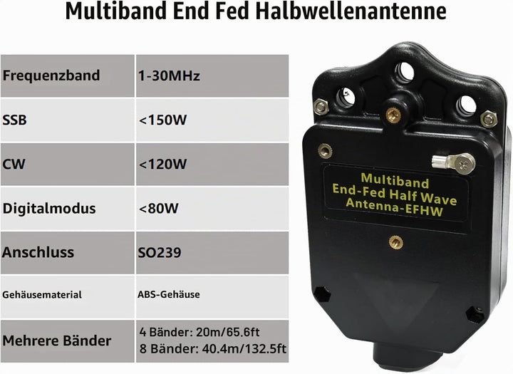 Upgraded 150W HF End Fed Antenna, 1-30MHz CW FM AM FT4 FT8 SSB End Fed Radio Antenna 4 Band 8 Band f