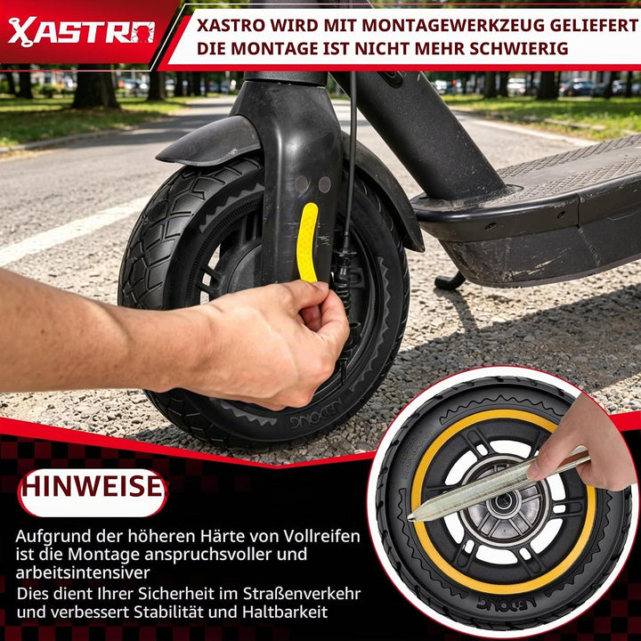Xastro 2 PCS 10x2,50 Solid Scooter Reifen, 10 zoll E Scooter Reifen 60/70-6.5, Schlauchloser Reifen