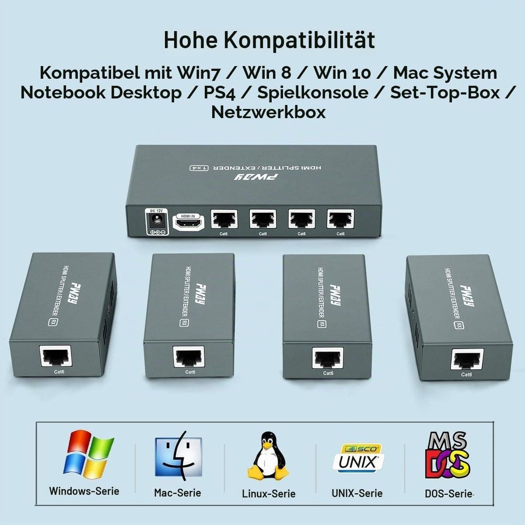 PW-HTS0104IR（POC） 1X4 Port HDMI Splitter Extender/Verteiler Ultra HD 1080P Ohne Verzögerung 60m über
