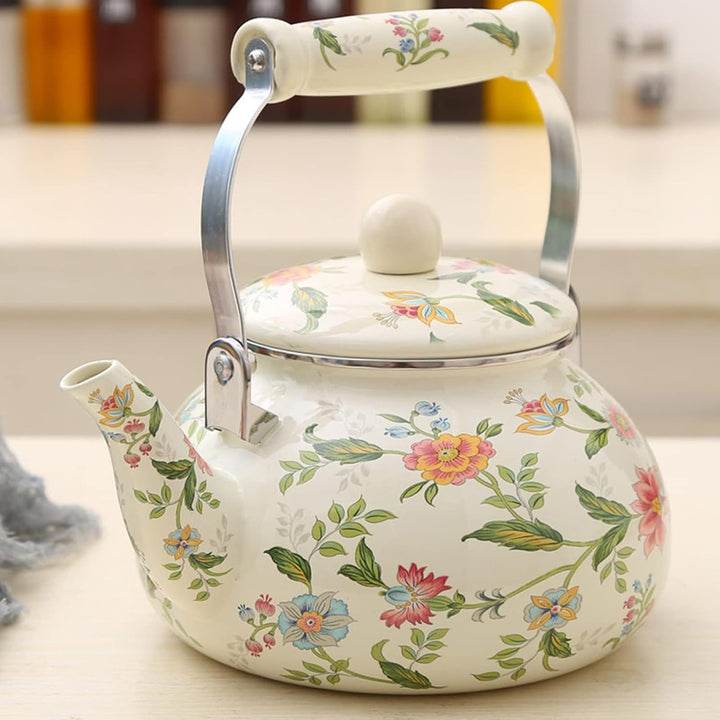 Teekessel Emaille Geschirr Kaffeekanne 2.4L Camping Wasserkessel für Induktion und Gasherd, Topf Gri