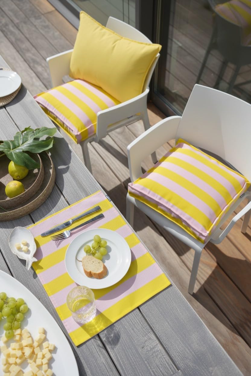 H.O.C.K. Riviera Stripe Outdoor Sitzkissen – Wetterfeste Stuhlkissen mit Blockstreifen – UV-Beständi