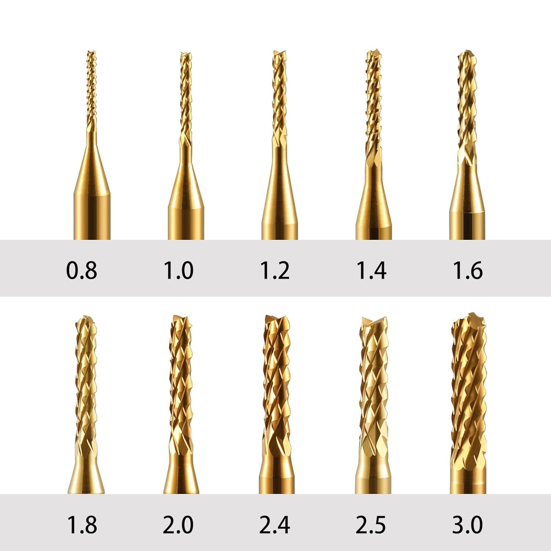 10 Stücke Hartmetall Schaftfräser, 1/8 Schaft Titan Coat CNC Fräser Stückchen Fräser Schnitzsatz, St