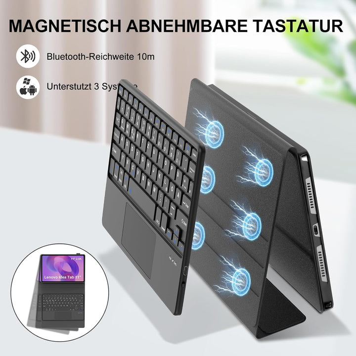 IVEOPPE Hülle mit Tastatur für Lenovo Idea Tab 11" 2025 Con Touchpad, Bluetooth Abnehmbare Magnetisc
