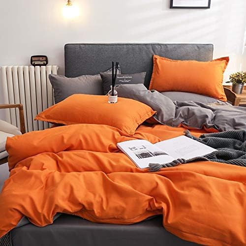 Damier Bettwäsche Orange 200×200cm Bettbezug Set Orange Grau Wendebettwäsche Superweiches Microfaser