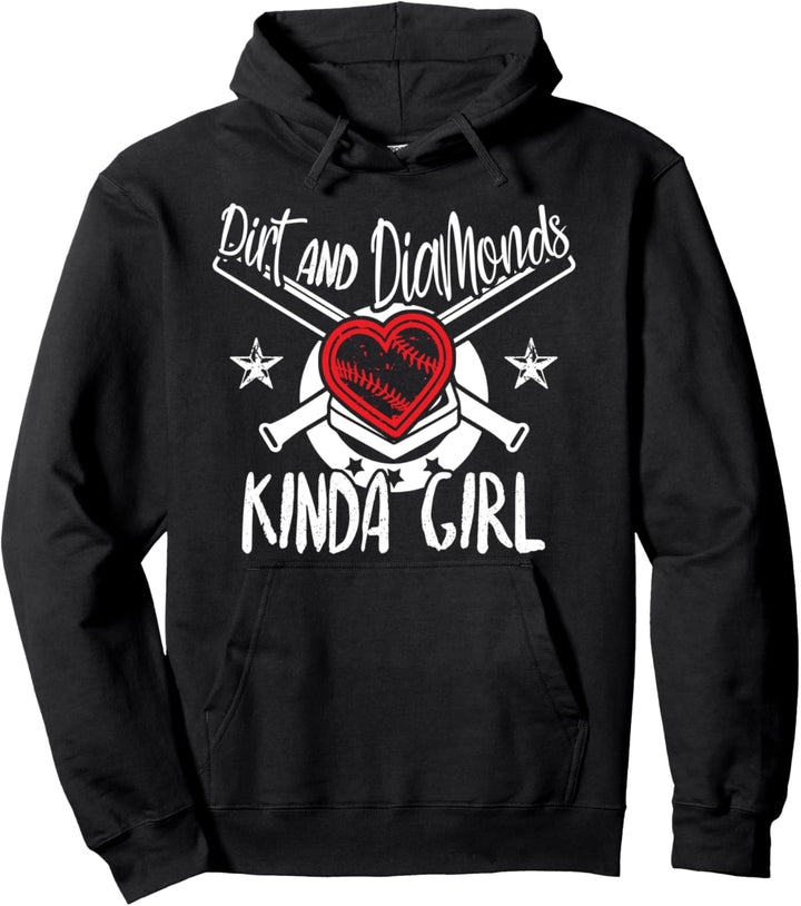 Softball - Dirt and Diamonds Kinda Girl Baseball Player Pullover Hoodie