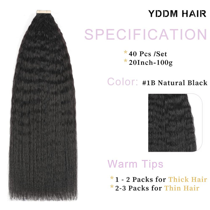 YDDM 20 Zoll Tape Extensions Echthaar 40 Stück 100g Schwarze Frauen Kinky Straight Tape In Haarverlä