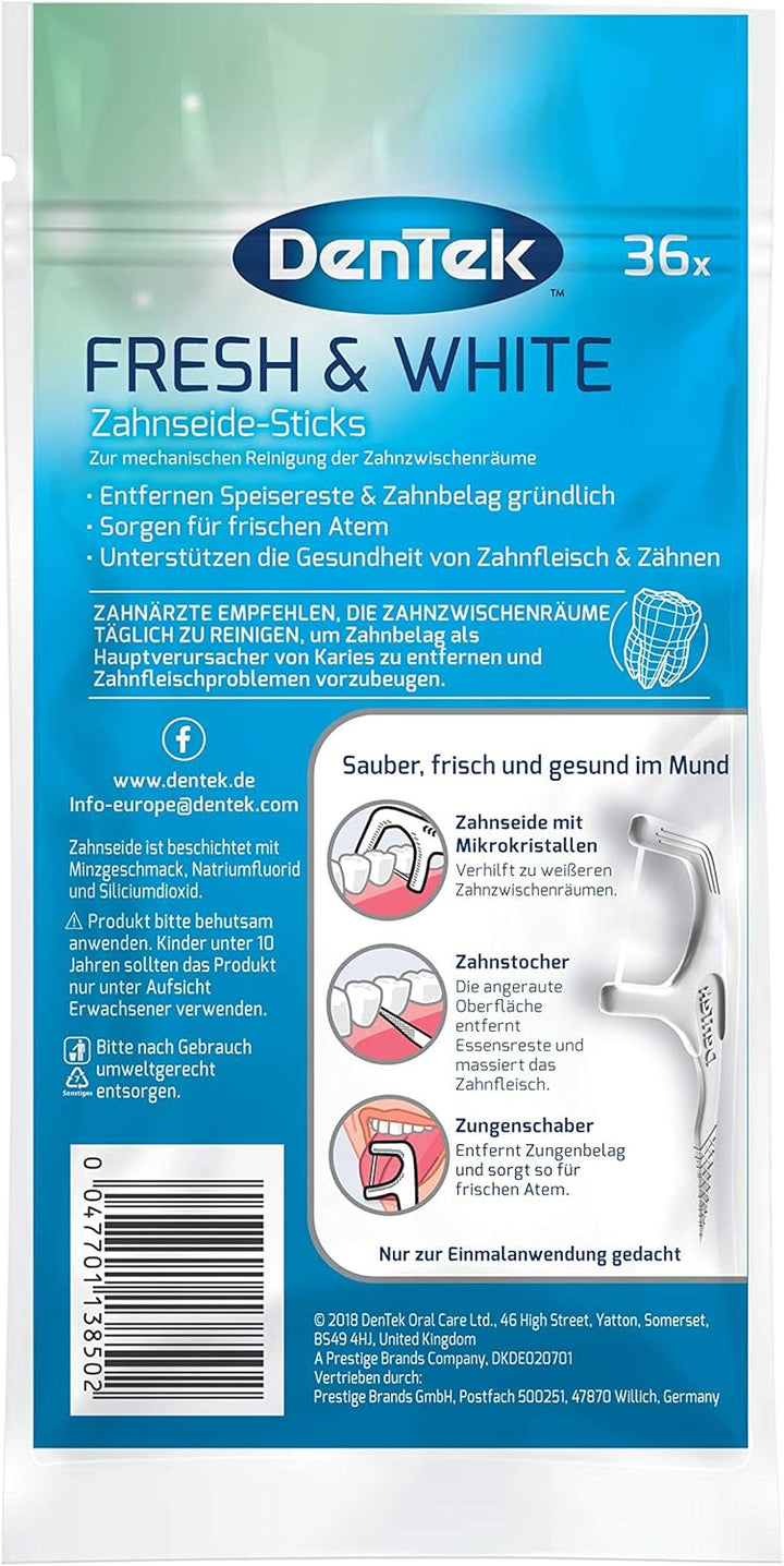 DenTek Fresh & White Zahnseide Sticks - mit Mikrokristallen - für weissere Zahnzwischenräume - Zahns