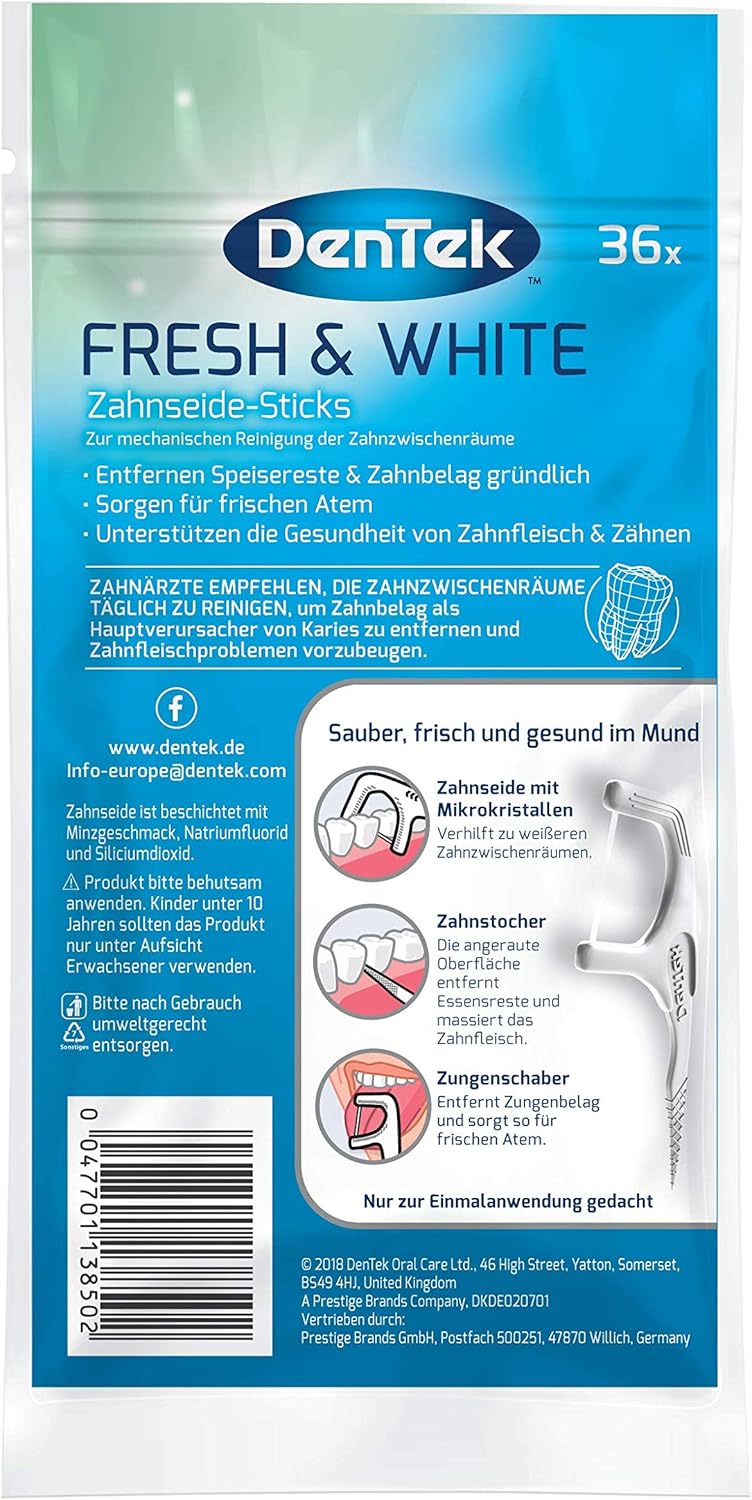 DenTek Fresh & White Zahnseide Sticks - mit Mikrokristallen - für weissere Zahnzwischenräume - Zahns