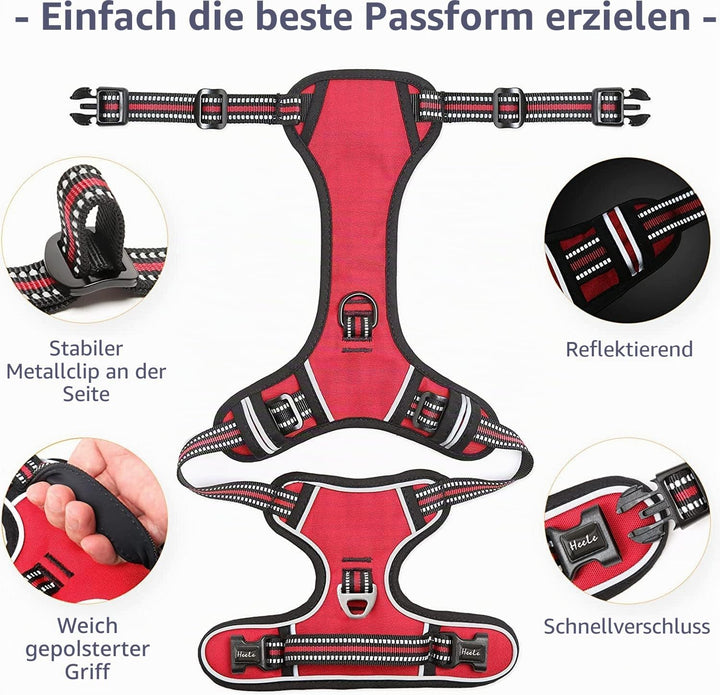 HEELE No-Pull Hundegeschirr, Brustgeschirr für Grosse Hunde, Weich Atmungsaktiv Einstellbar Reflekti