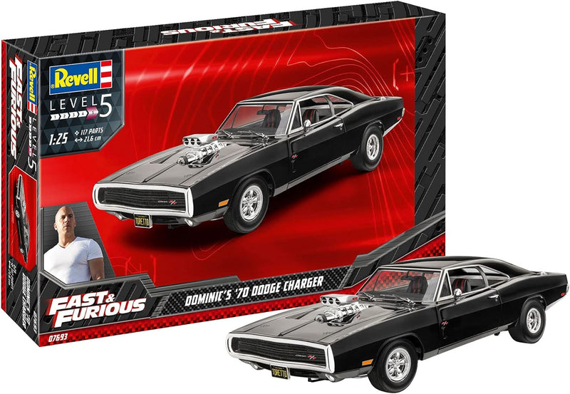 Revell 07693 Dominics 1970 Dodge Charger, Automodell 1:25 zu der bekannten Filmreihe, 21,6 cm The Fa