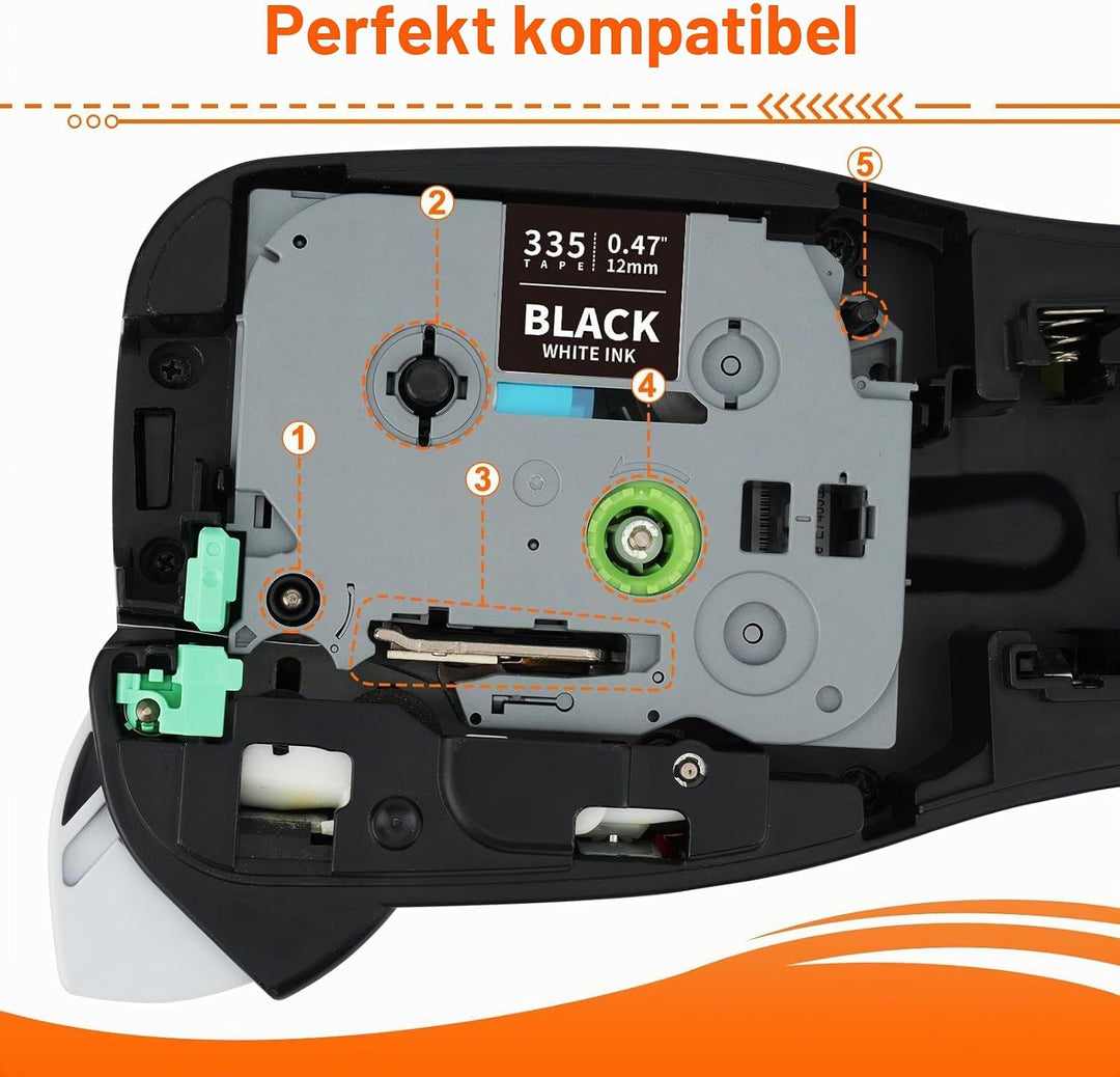 3x Labelwell kompatibel für Brother TZe-335 Schriftband Weiss auf Schwarz 12mm Laminiert Bänder für