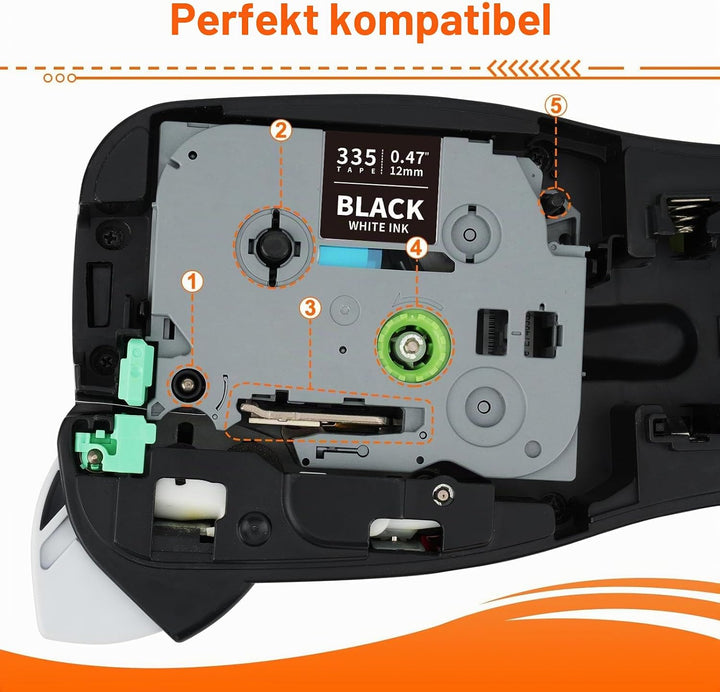 3x Labelwell kompatibel für Brother TZe-335 Schriftband Weiss auf Schwarz 12mm Laminiert Bänder für