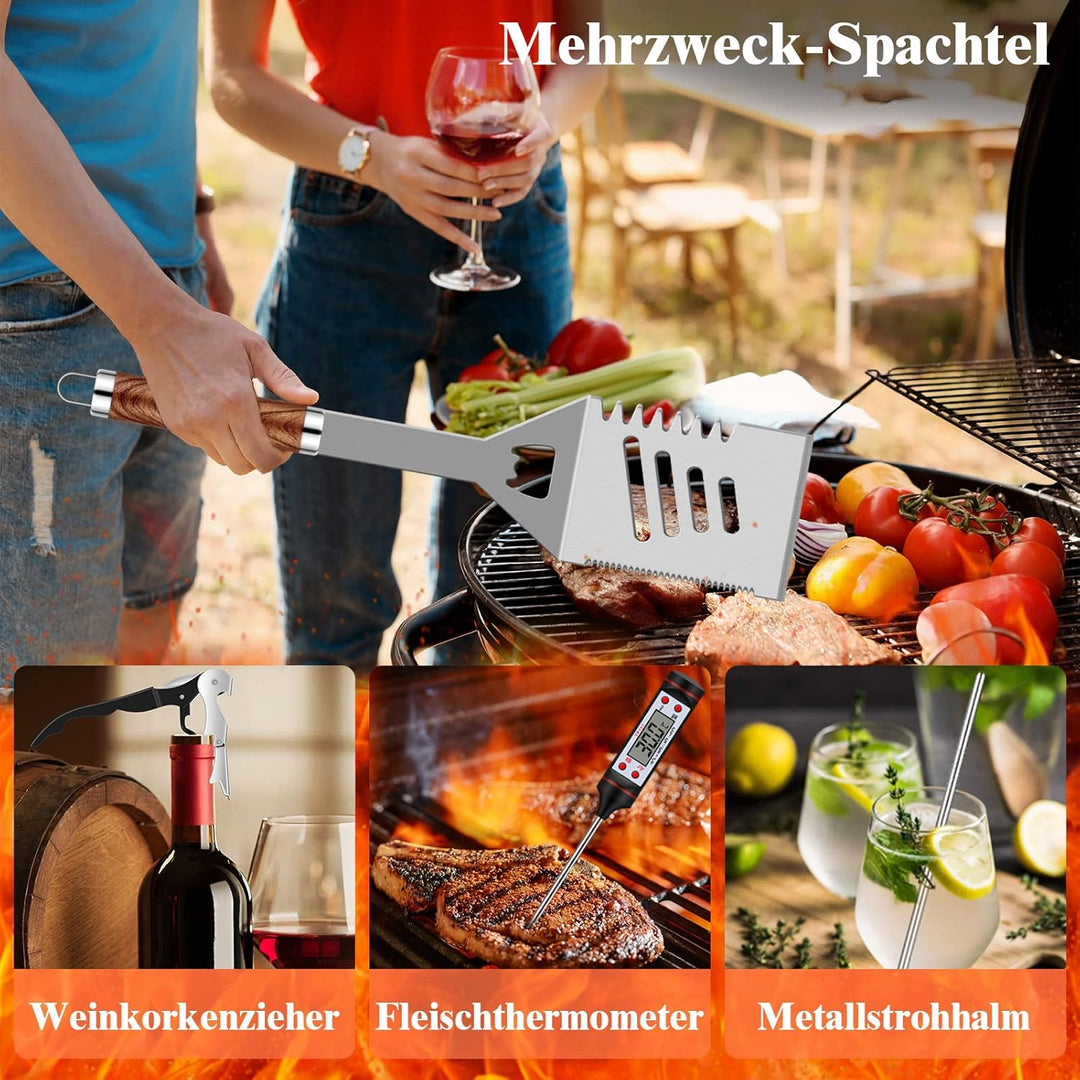 Grilliance 38 Stücke BBQ Grillbesteck Set Edelstahl Grillzubehör für Männer Geschenk Geburtstag Hoch