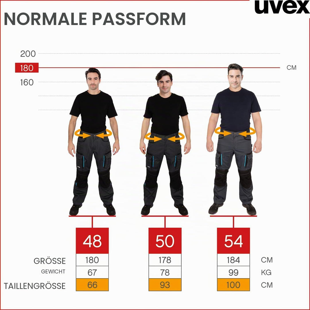 uvex Tune-up Herren-Arbeitshose lang - Männer-Arbeitshosen mit Stretch-Bund - Bundhose mit Kniepolst