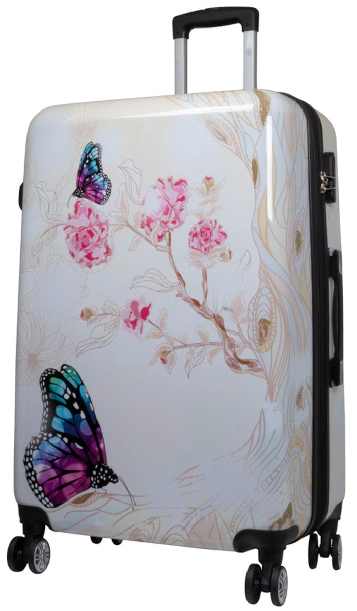 Hartschalen Koffer Trolley mit hochwertigem Motiv Print Asia Butterfly mit Dehnfalte, Grösse XL Asia