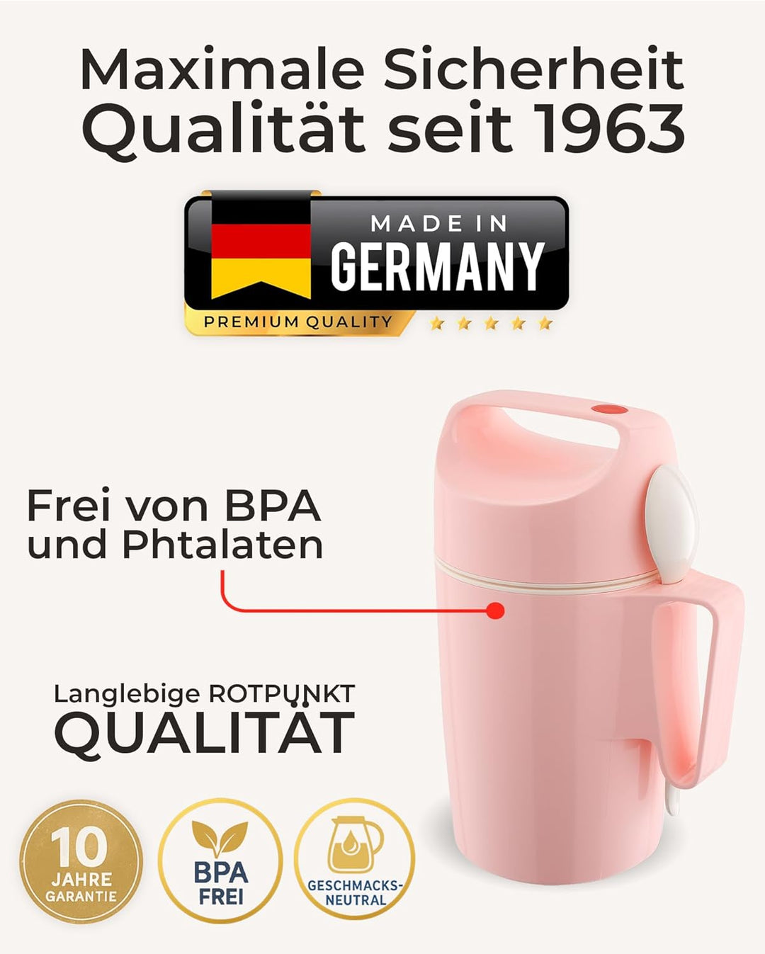 ROTPUNKT Thermobehälter für Essen 850 ml inkl. Löffel – Thermo Lunchbox Heiss & Kalt I Made in Germa