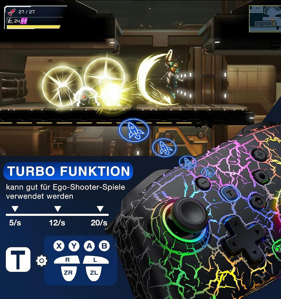 HELLCOOL Switch Controller, Pro Controller Switch mit Präzise Bewegungssteuerung/Dual Vibration/Turb