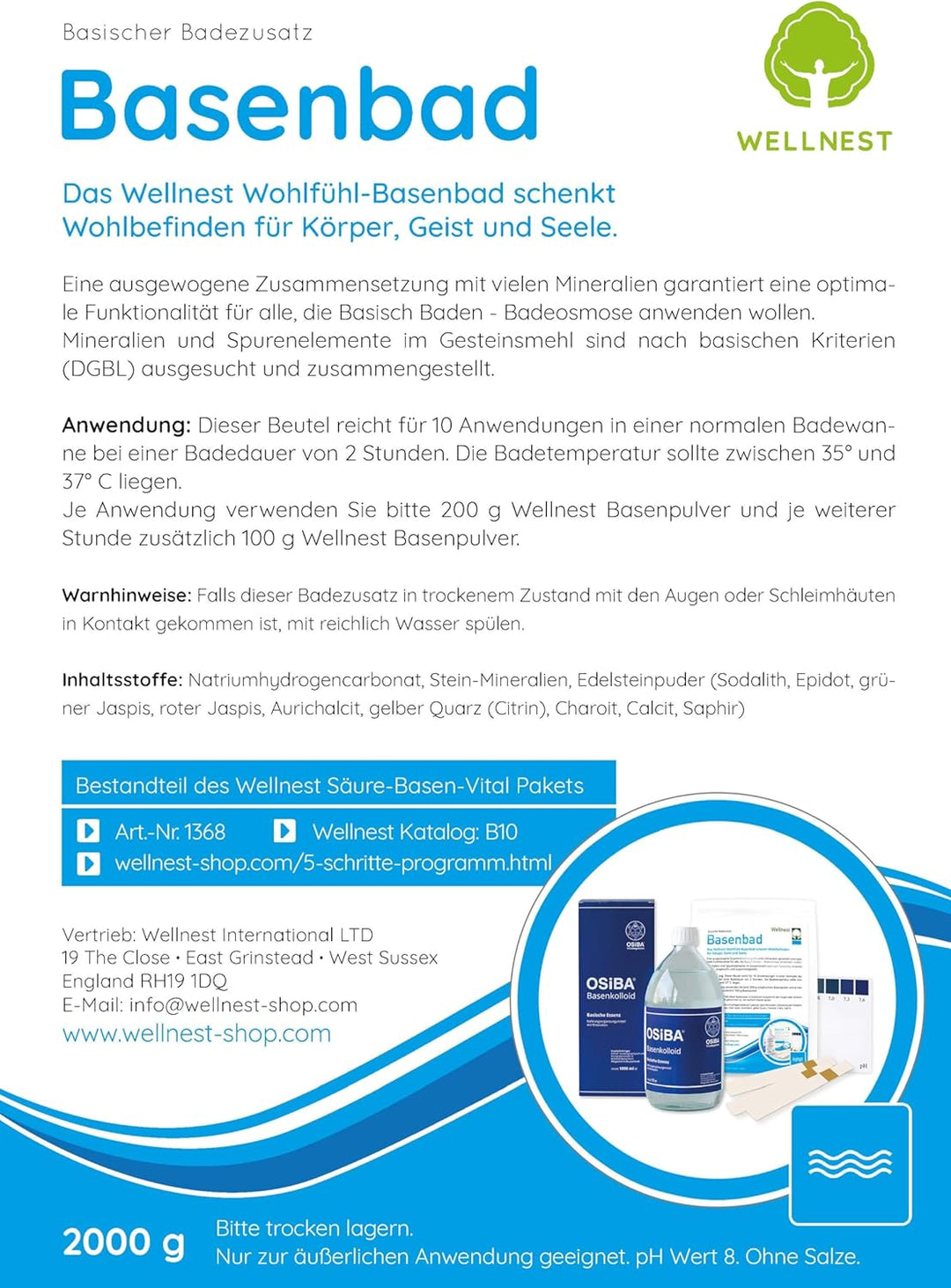 Wellnest Basenbad mit Edelsteinpulver und Stein-Mineralien, 2000g zur nachhaltigen Badeosmose, pH-We