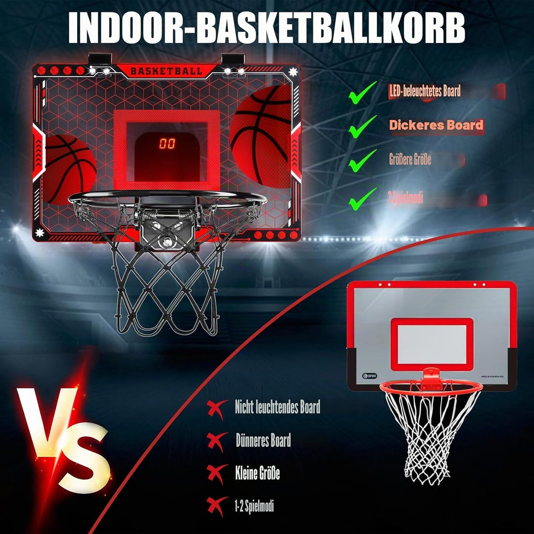 Joellfuner Mini Basketballkorb Indoor, LED Basketballkorb Kinder, Basketballkorb mit Elektronische A