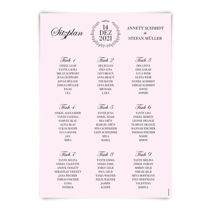 Hochzeit Sitzplan Plakat individuell selbst gestalten DIN A3 Sitzordnung - Rosa Chic 1, 1