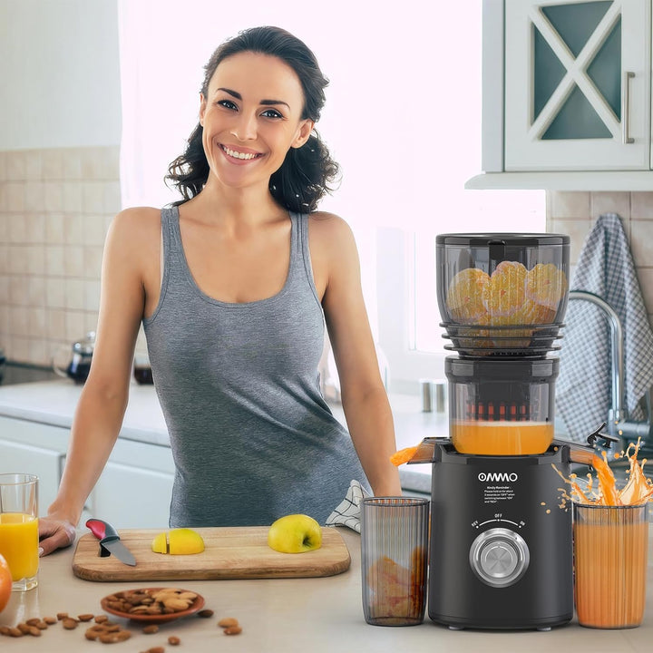 OMMO Entsafter Slow Juicer, 300W Entsafter Gemüse und Obst Testsieger Schwarz, Schwarz