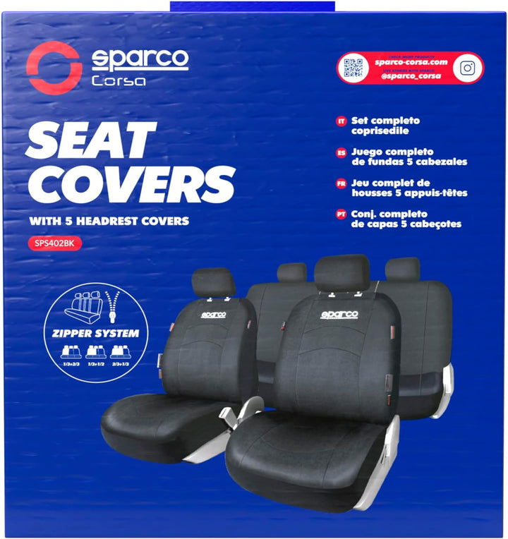 SPARCO SPCS402BK Schonbezüge-Kompletteset von 5 Kopfstützen, Schwarz 402 INTL SPC 402 SCHWARZ, 402 I