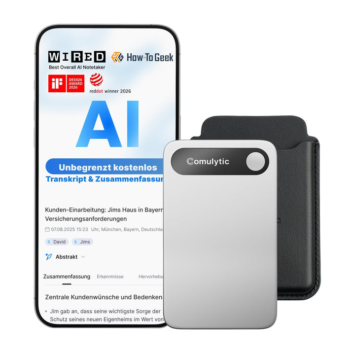 Comulytic Note Pro KI Digitales Diktiergerät Aufnahmegerät mit unbegrenzte Transkription &Zusammenfa