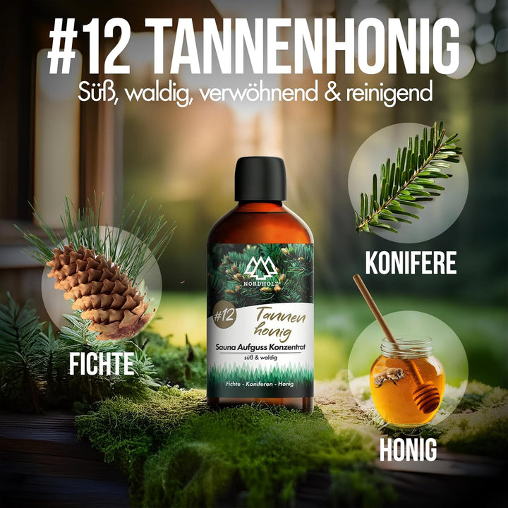 NORDHOLZ® Saunaaufguss [54 Sorten 15ml, 100ml, 250ml] - Sauna Aufgussmittel für intensive &amp; erholsam