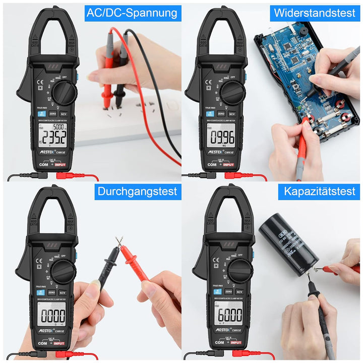 Stromzange MESTEK AC/DC Zangenmultimeter Strommessgerät Amperezange True-RMS 6000Zähler Automatische