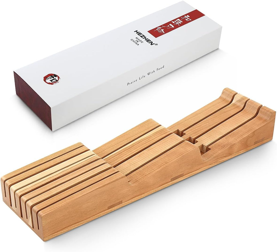 HEZHEN Messerhalter Schublade aus Kirschholz, In-Schublade Messerblock Holz Messerorganizer für die