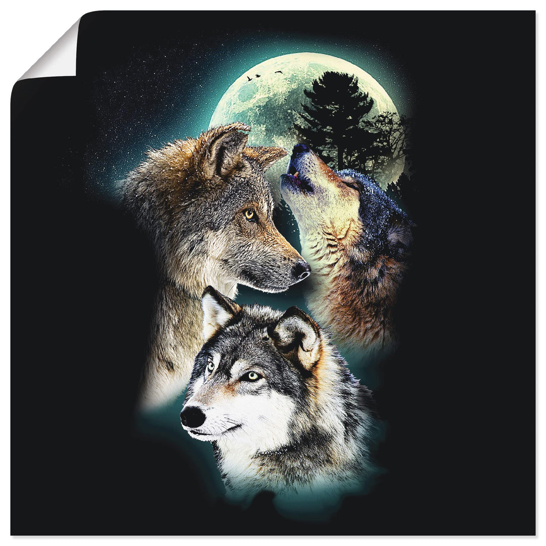 ARTland Poster Kunstdruck Wandposter Bild ohne Rahmen 70x70 cm Tiere Collage Schwarz Mythologie Wolf