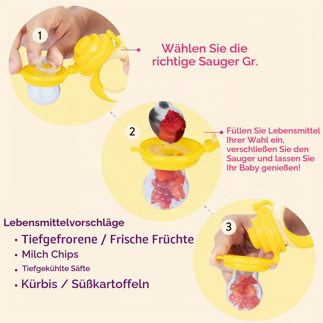 NatureBond Fruchtsauger Baby Obstschnuller für Babys (2 Fruchtsauger + 6 Schnuller) - Schnuller für