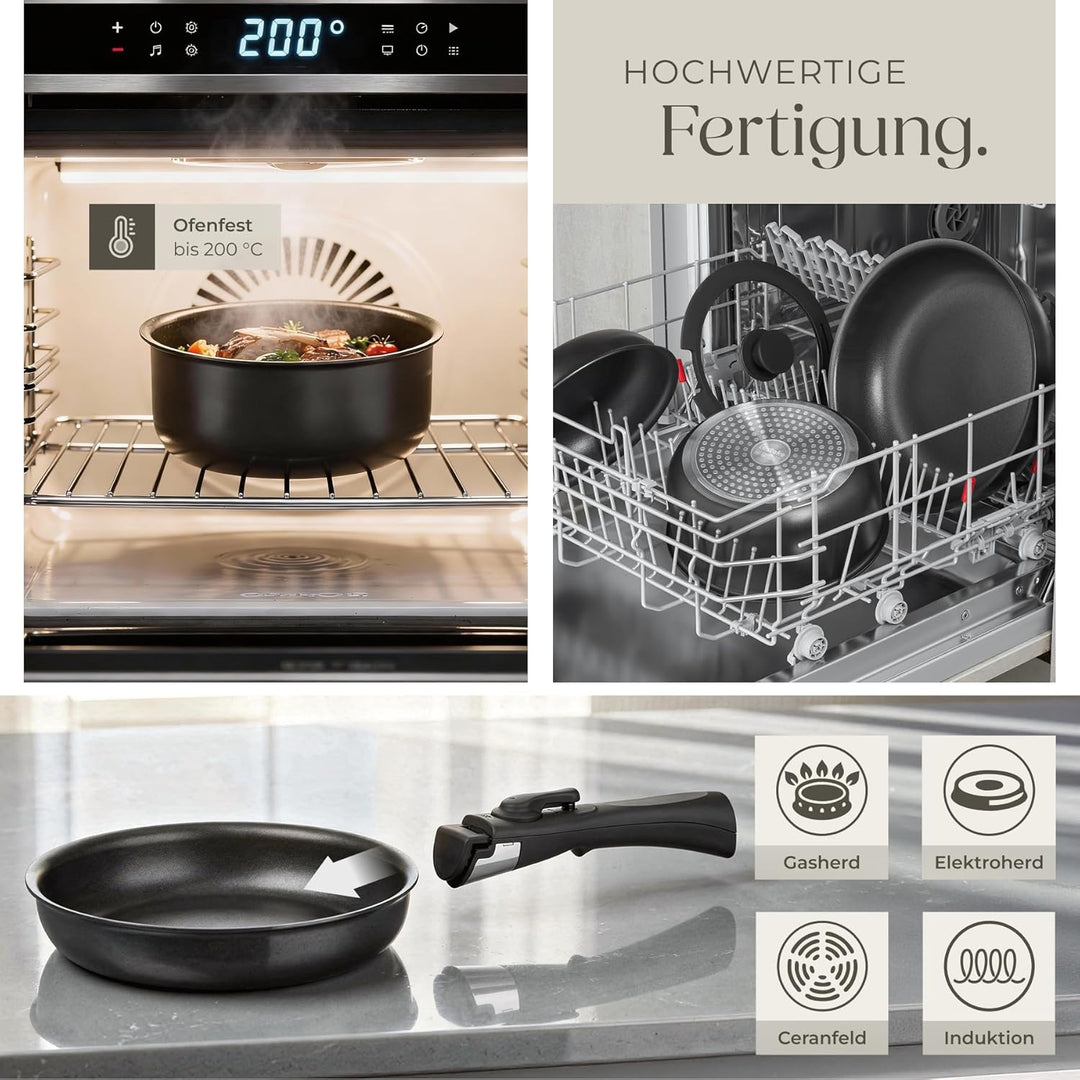 tectake® 47-tlg. Küchenstarterset, Steingut Geschirrset 6 Personen, Tassen, Teller Set, 2x Kochtopf,