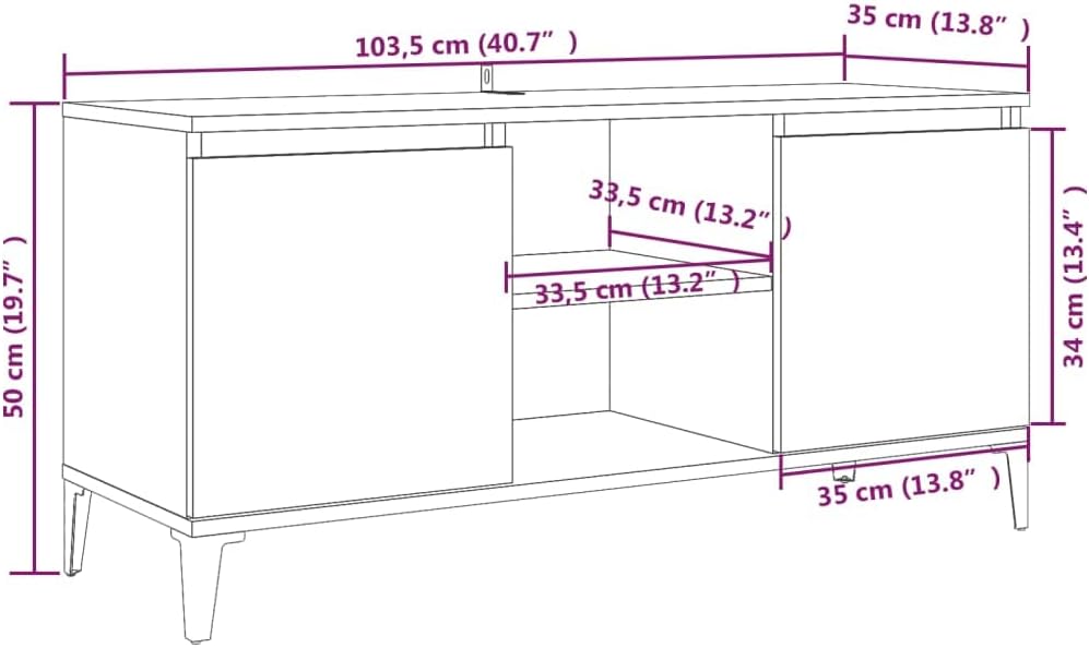 vidaXL TV Schrank mit Metallbeinen Lowboard TV Möbel Tisch Board Sideboard Fernsehtisch Fernsehschra