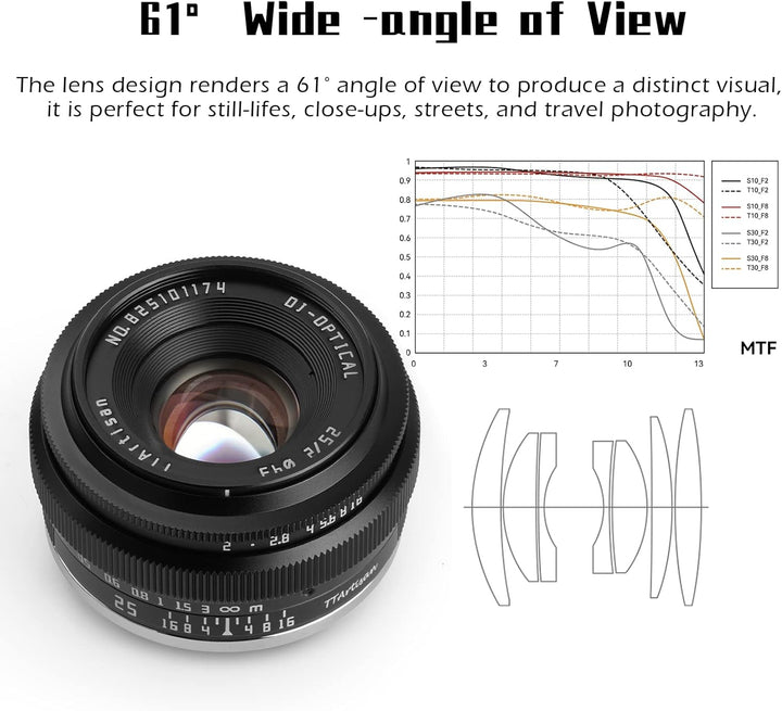 TTARTISAN 25mm F2 APS-C Objektiv, Kompatibel mit MFT M4/3 Mount Mirrorless Kamera epm1 emp2 E-PL1 E-